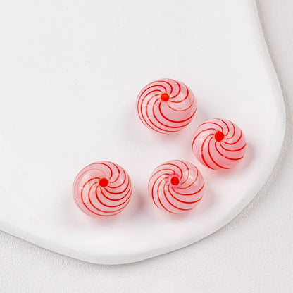 Hollow Spiral Striped Blown Glass Spacer Beads Colorful 4pcs 7