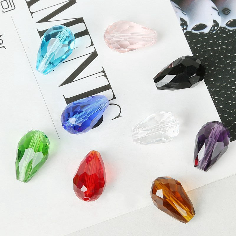 Faceted Teardrop Glass Beads 8x11mm Transparent Mixed Colors 10pcs