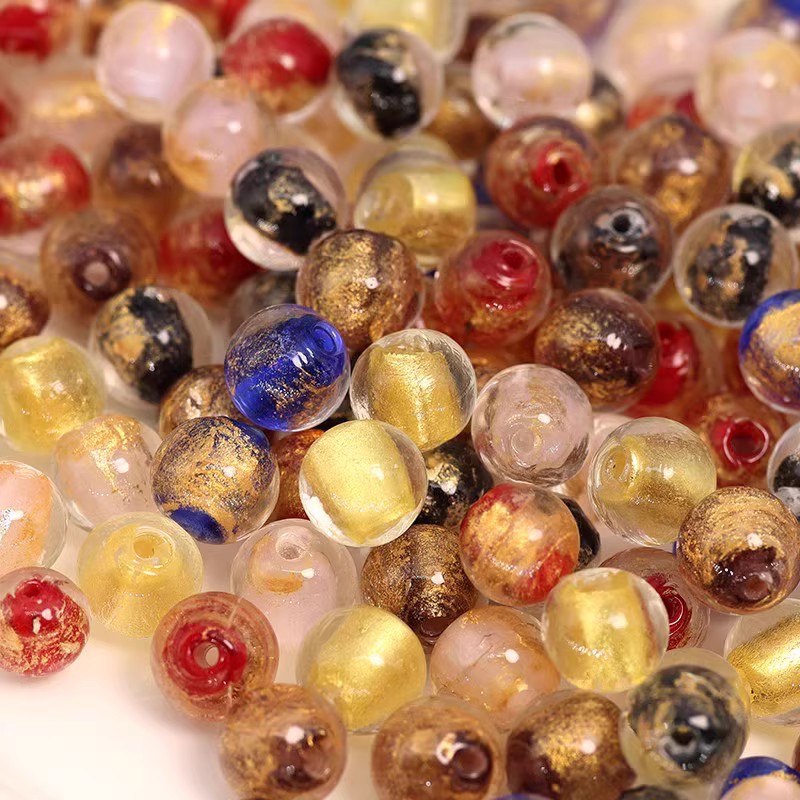 Lampwork Glass Beads Round 8mm 10mm Ancient Gold Silver Foil 100pcs