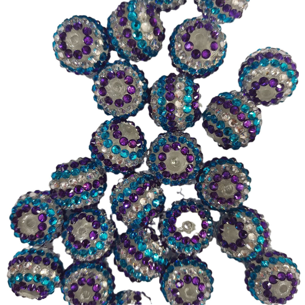 Striped Bubblegum Beads 16-22mm Blue Purple White Rhinestone 5pcs 4