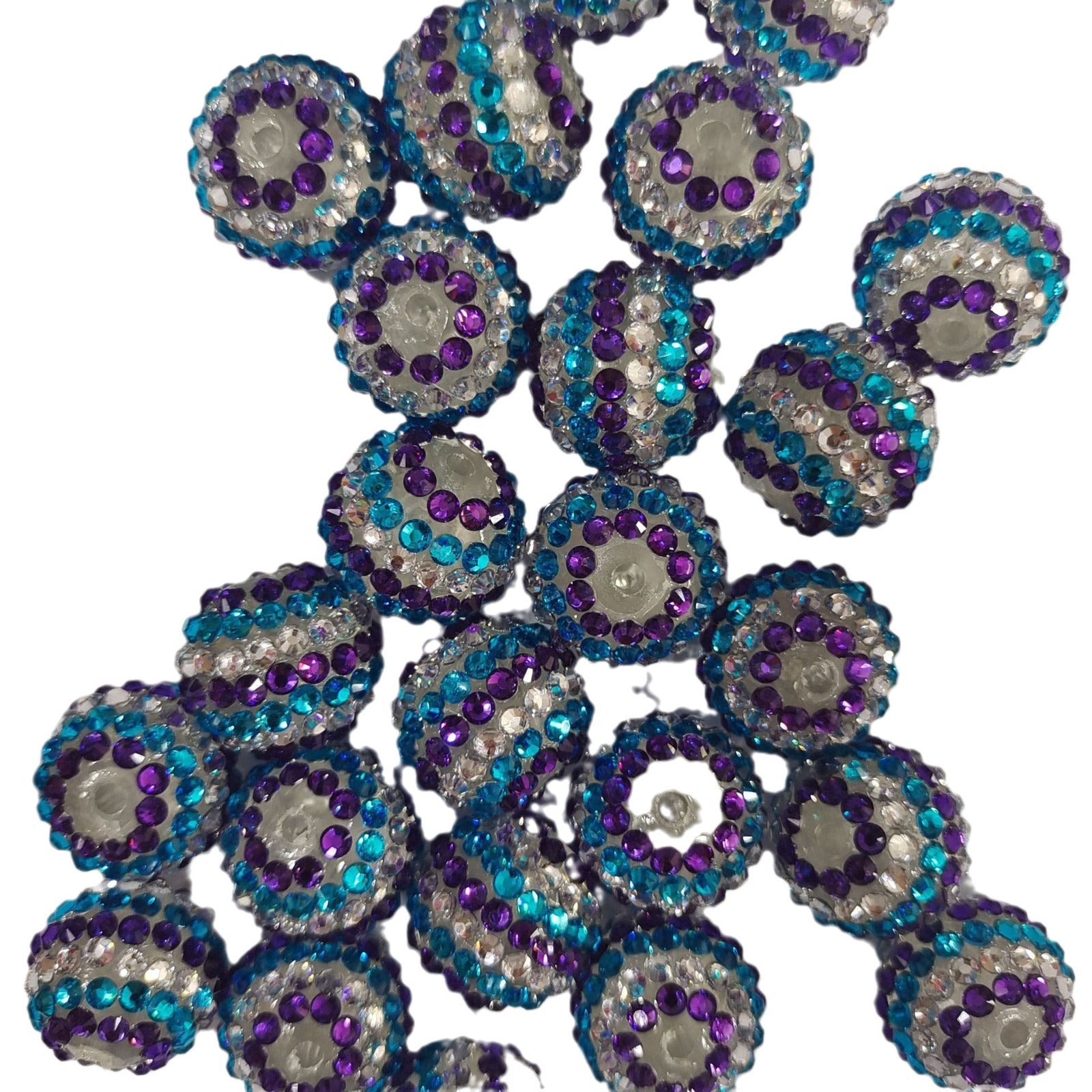 Striped Bubblegum Beads 16-22mm Blue Purple White Rhinestone 5pcs 4