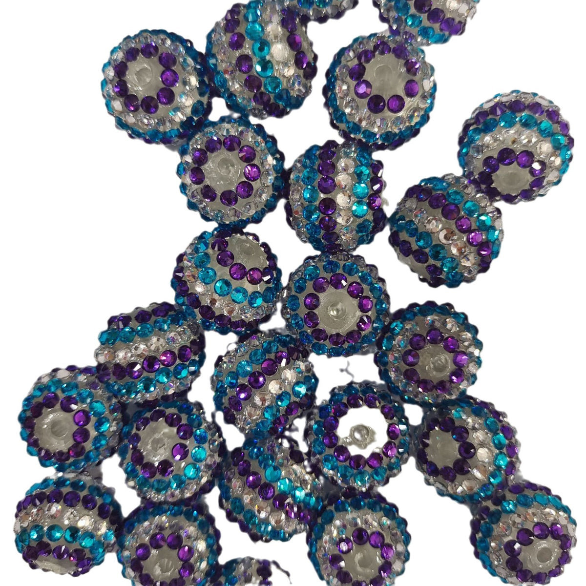 Striped Bubblegum Beads 16-22mm Blue Purple White Rhinestone 5pcs 4