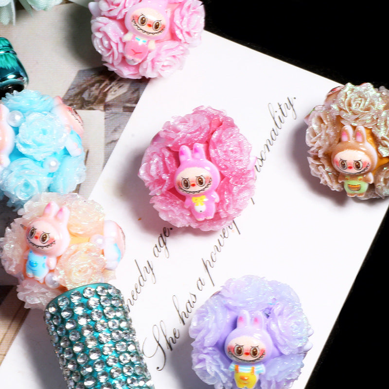 Embellished Bubblegum Beads 20mm Labub Rose Cluster Polymer Clay 5pcs 4