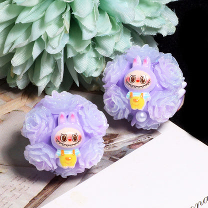 Embellished Bubblegum Beads 20mm Labub Rose Cluster Polymer Clay 5pcs 9