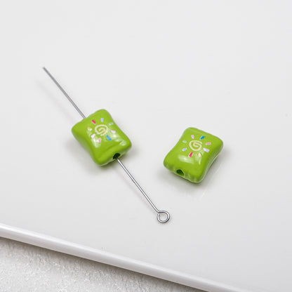 Sun Pattern Square Acrylic Beads 14mm Colorful Candy Bag 20pcs 12