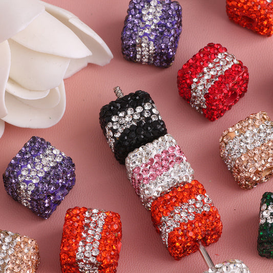 Polymer Clay Cube Rhinestone Beads 24mm Waistline Sparkle 5pcs