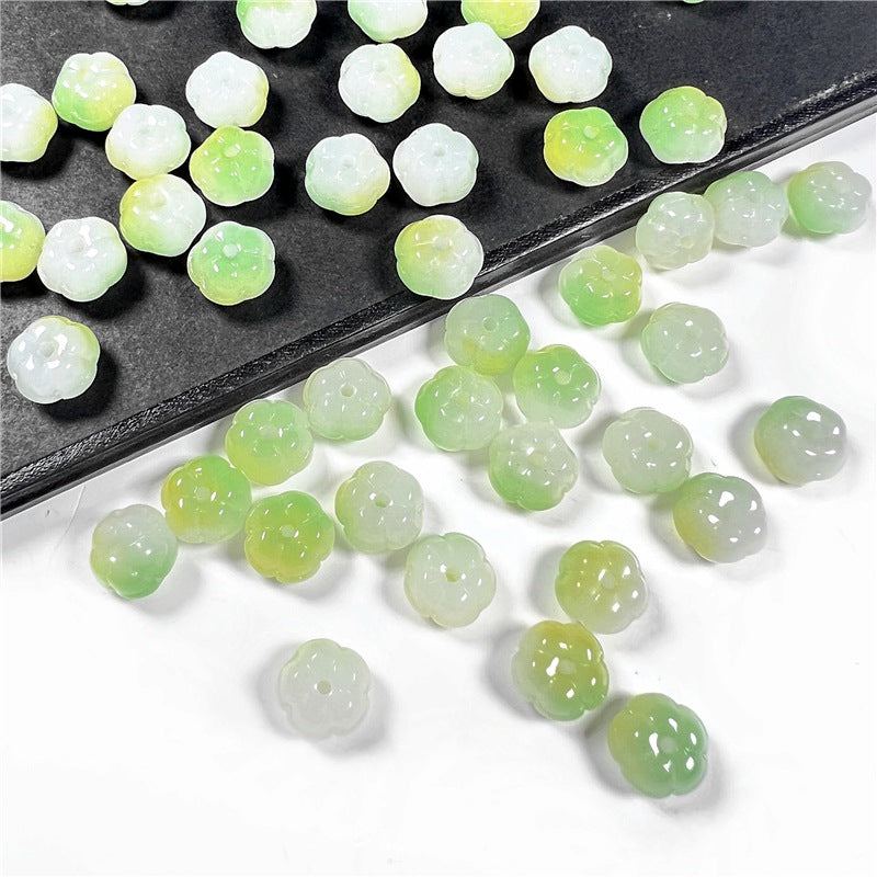 Czech Glass Beads Pumpkin 8mm x 6mm Green Jade Color 50pcs 11