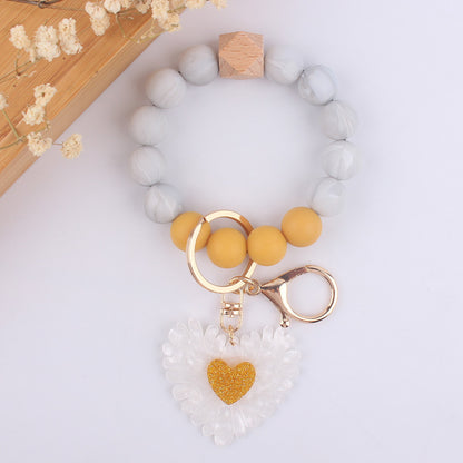 Sunflower Heart Wristlet Keychain Silicone Beaded Charm 9