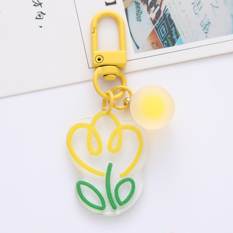 Acrylic Flower Keychain Colorful Tulip Design with Frosted Sphere Charm 2