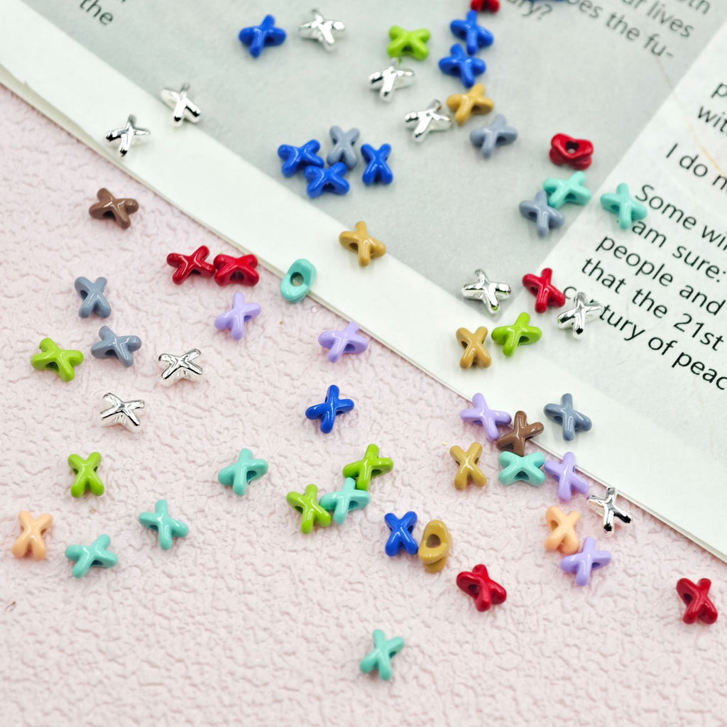 Cross Metal Beads 4x6mm Baking Painted Solid Color Zinc Alloy 20pcs 6