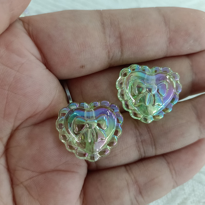 Transparent UV Plating Bow Heart Acrylic Beads 22mm 100pcs 11
