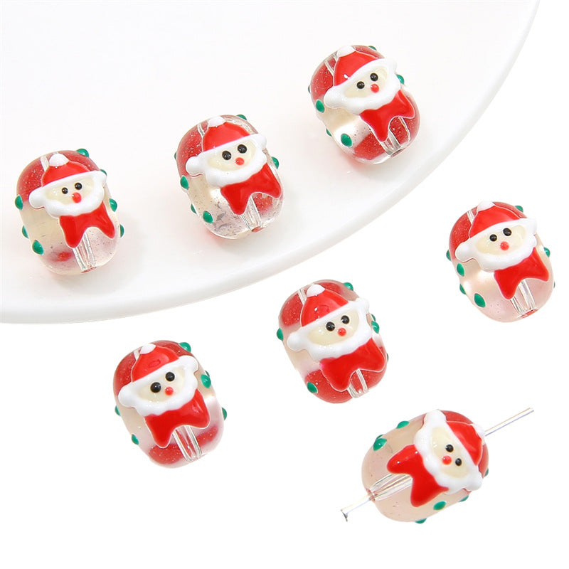 Lampwork Glass Beads Hand Painted Christmas Theme Enamel 2pcs 20