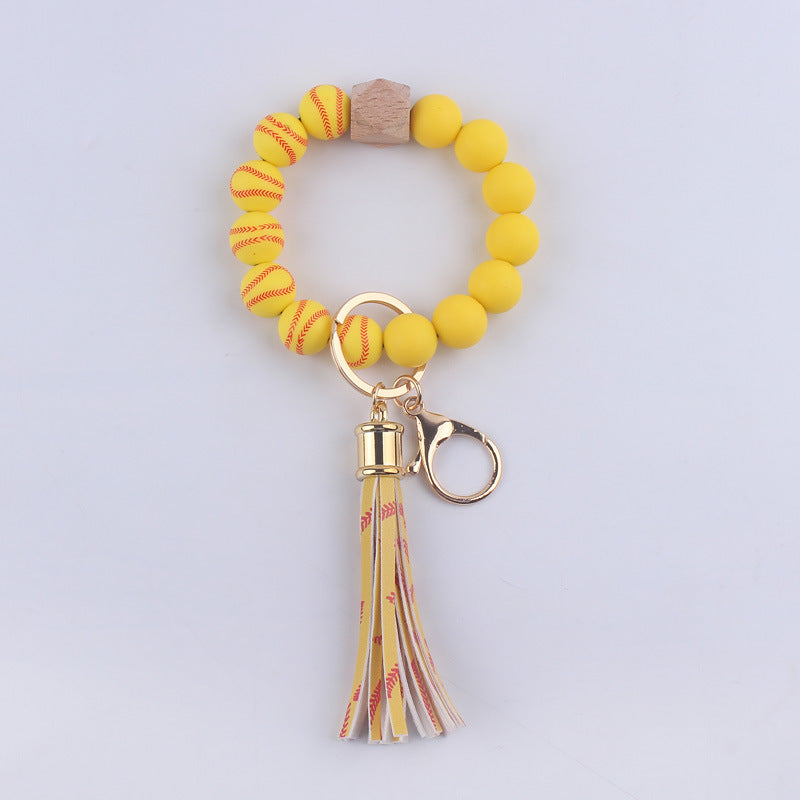 Football Tassel Silicone Bead Wristlet Keychain Sports Theme 10