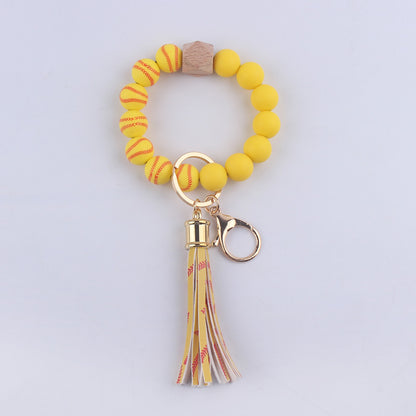 Football Tassel Silicone Bead Wristlet Keychain Sports Theme 10
