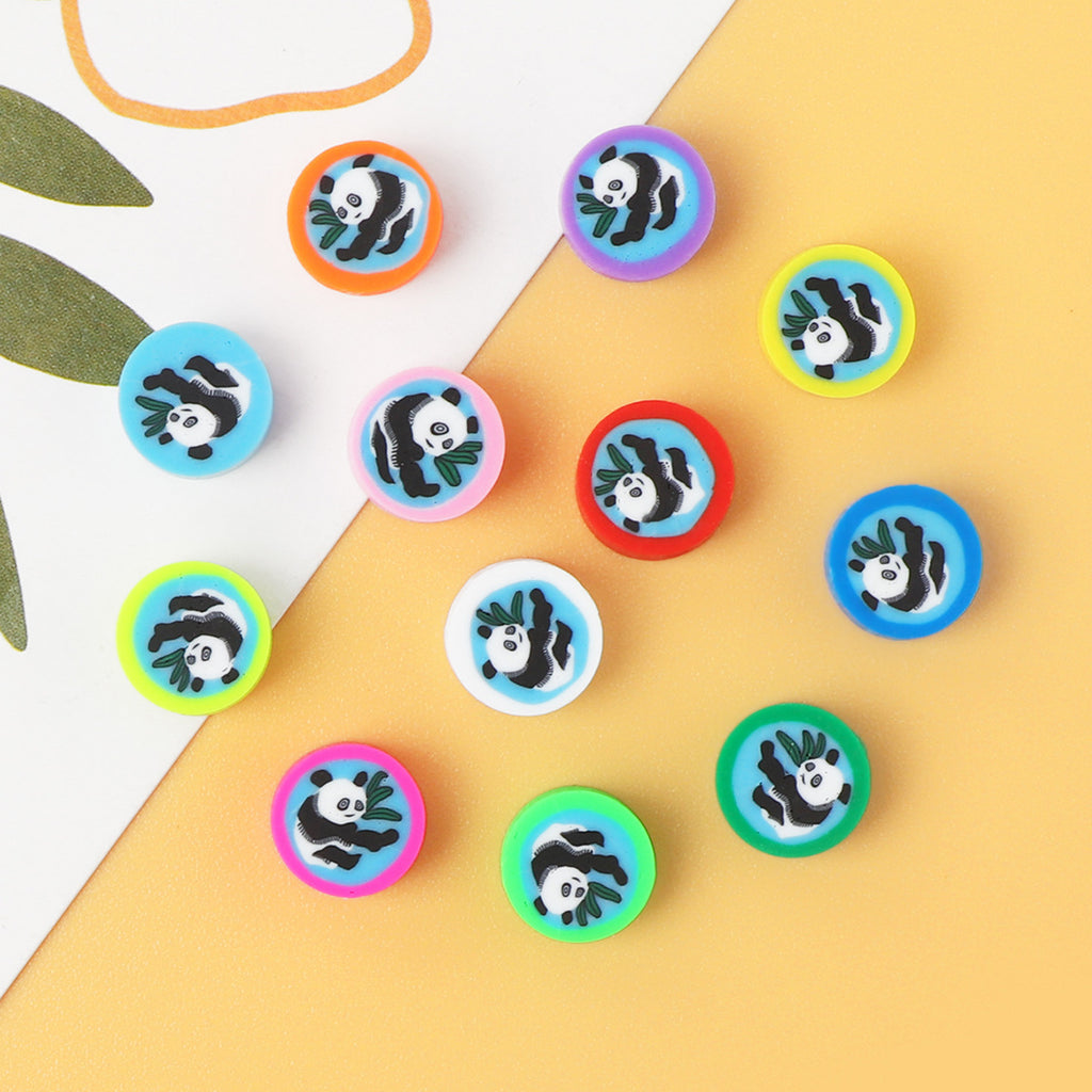 Flat Clay Beads 10mm Cute Panda Pattern Colorful Halo 100pcs 4