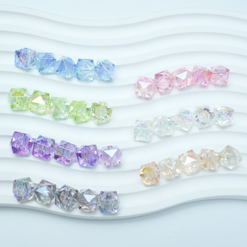 Transparent Irregular Faceted Acrylic Square Beads 12mm UV Plating 100pcs 2