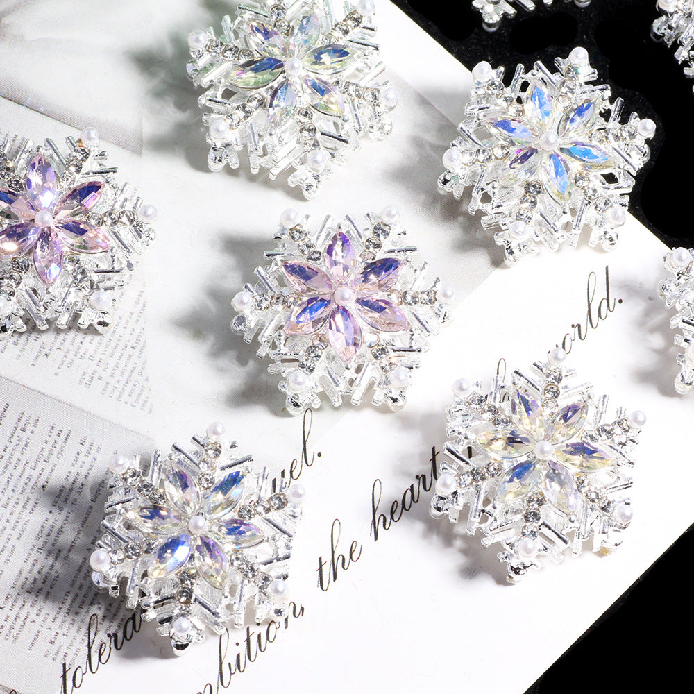 Duplex Snowflake Rhinestone Beads 23mm Iridescent Alloy 5pcs