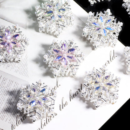 Duplex Snowflake Rhinestone Beads 23mm Iridescent Alloy 5pcs