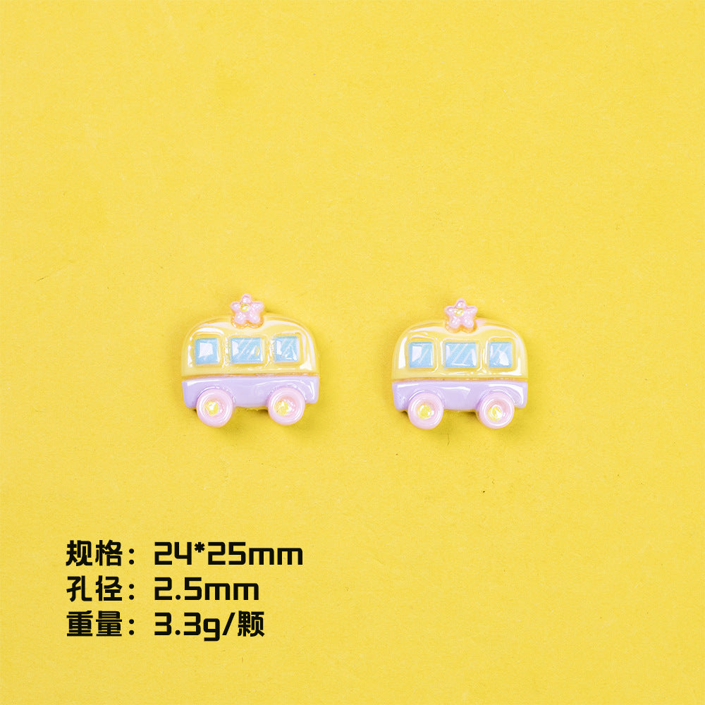 Plating Sunflower and Bus Resin Beads Glossy Multicolor 10pcs 6