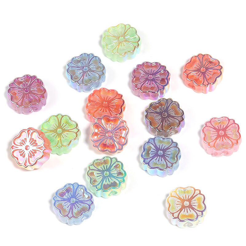 Plating Glitter Powder Cherry Blossom Acrylic Beads 18mm Pastel Mixed 50pcs 6