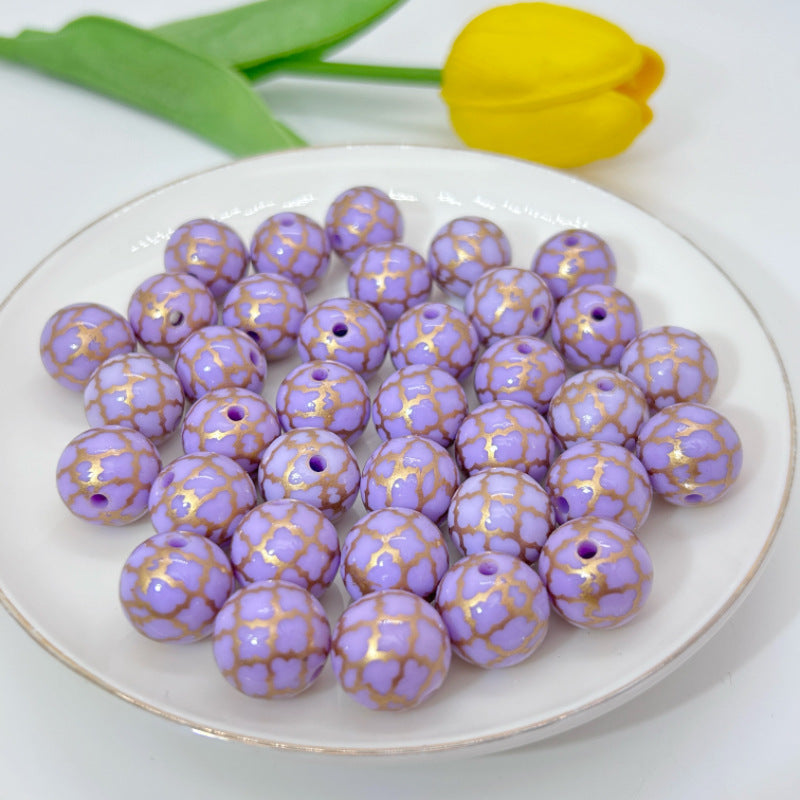 Round Acrylic Beads 16mm Gilded Plaid Pattern Glossy 50pcs 13