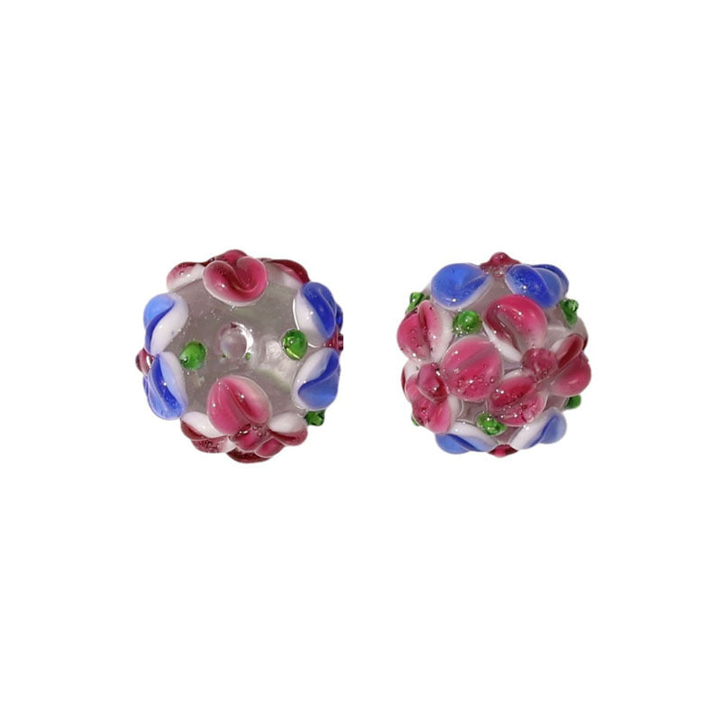 Lampwork Glass Beads Handmade Flower Ball 15mm Multicolor 10pcs 3