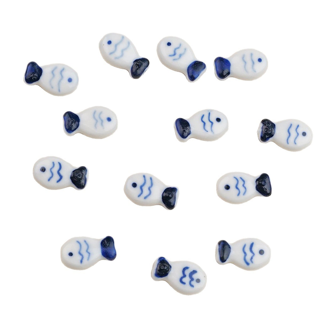 Hand Painted Fish Ceramic Beads Tropical Colorful 5pcs 5