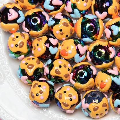 Hand Painted Acrylic Beads 16mm New Year Dog Faces 10pcs 10
