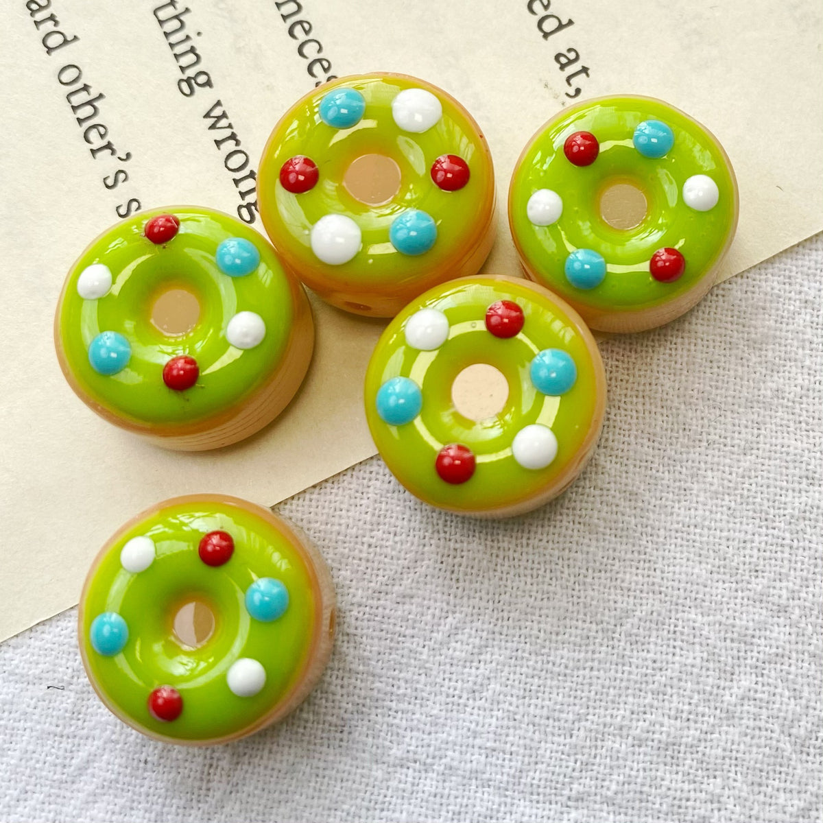 Lampwork Glass Beads Donut 15mm Hand Painted Glossy Finish 10pcs 4