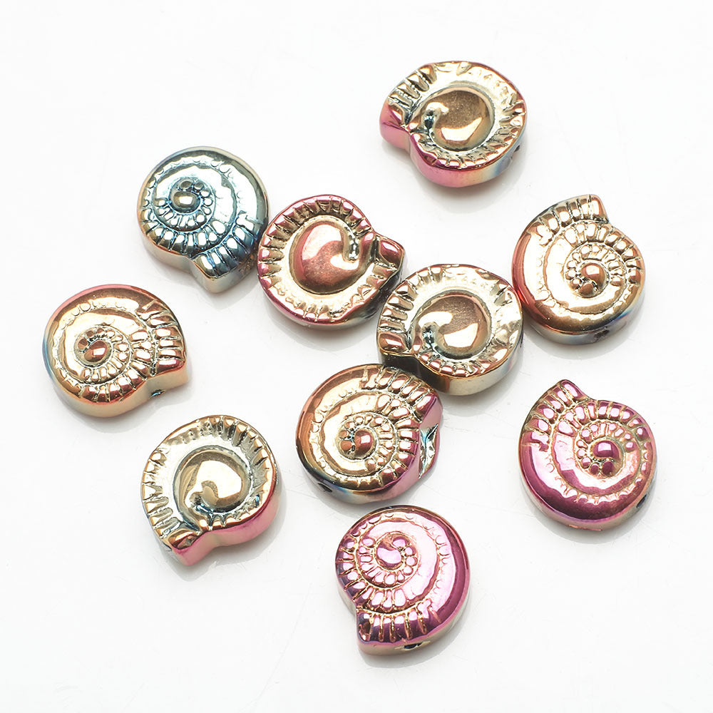 Electroplated Snail Glass Beads 12mm Transparent Iridescent 30pcs 18