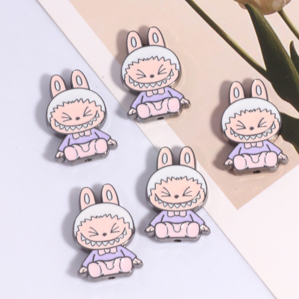 Cheerful Bunny Ear Metal Beads 24mm Colorful Enamel Alloy 10pcs 6