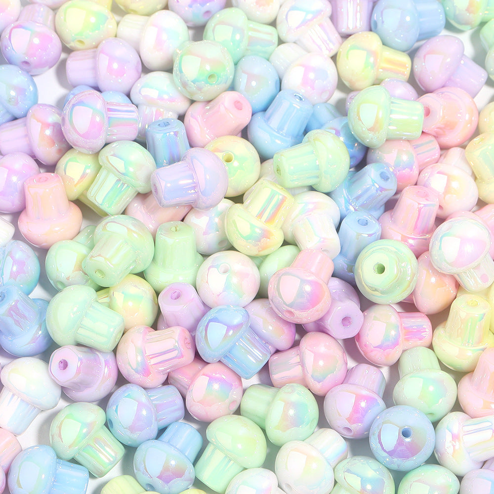 Candy Color Mushroom Acrylic Beads 13mm Glossy Iridescent 10pcs 6