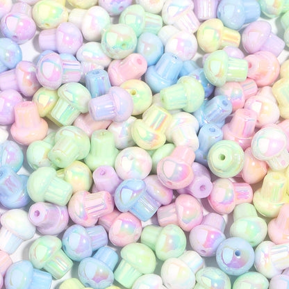 Candy Color Mushroom Acrylic Beads 13mm Glossy Iridescent 10pcs 6