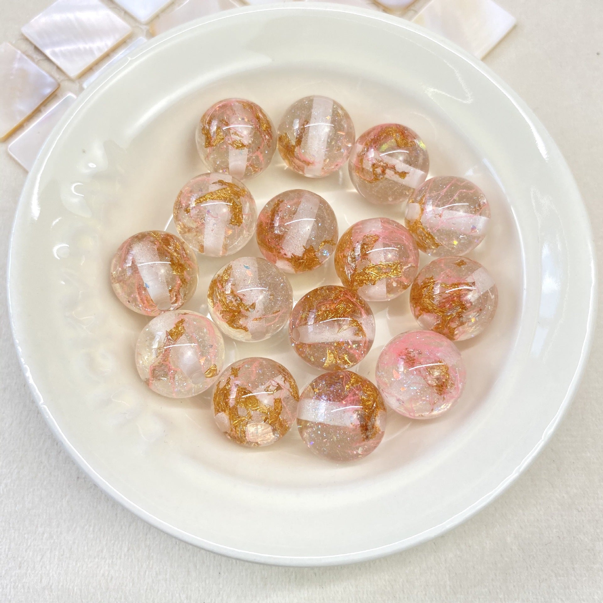 Clear Gild Tinsel Resin Beads 16mm Round Multicolor 50pcs 9