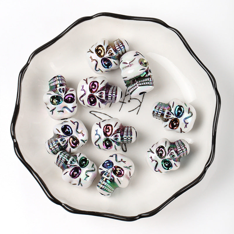 Halloween AB Color Plated Skull Acrylic Beads 17.5-23mm 6