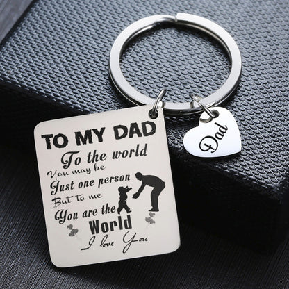 Father's Day Gift Stainless Steel Engraved Heart Charm Keychain 7