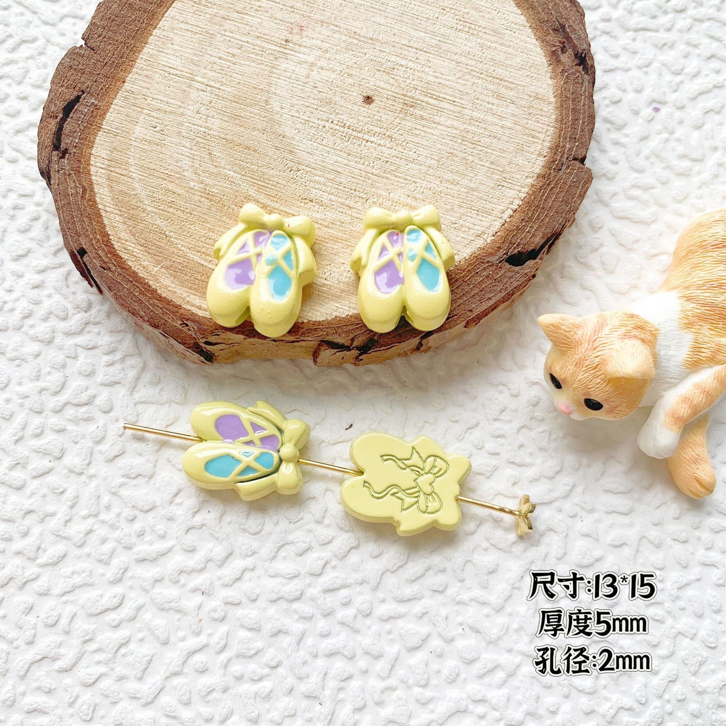 Bow Ballet Shoe Metal Beads Decorative Pastel Painted 20pcs 19