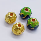 Lotus Metal Beads 9mm Cloisonne Gold Accents Turquoise Enamel 10pcs