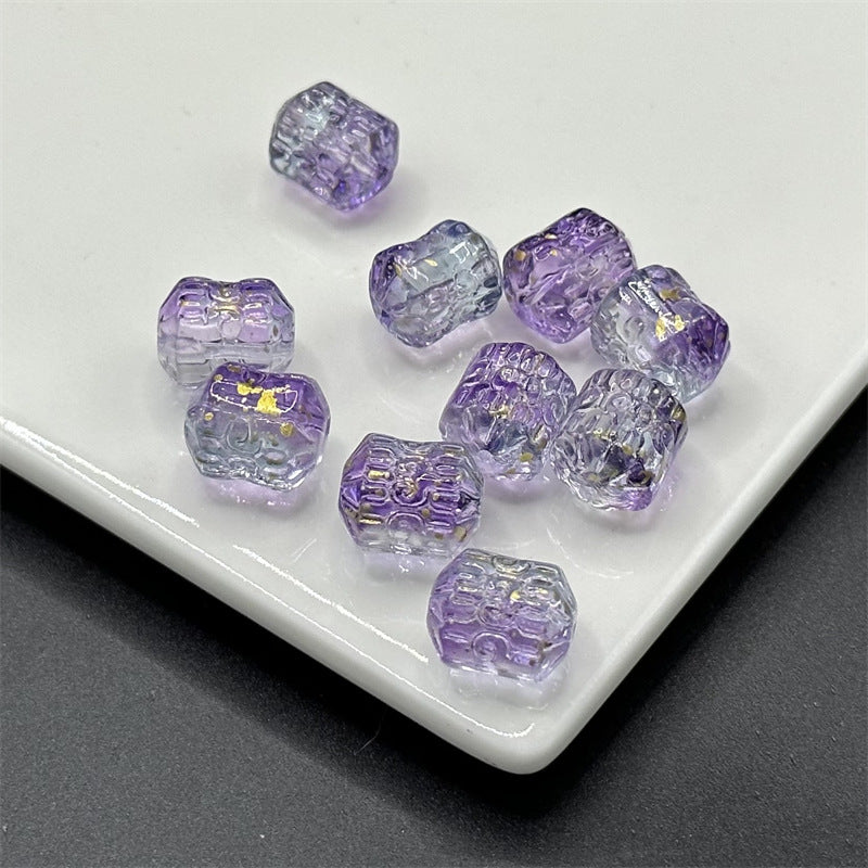 Electroplated Transparent Glass Beads 12mm Etched Rainbow Pattern 100pcs 15