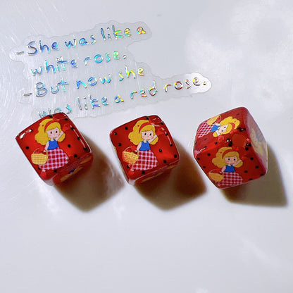 Pretty Girl Printed Square Acrylic Beads 14mm Diagonal Hole 10pcs 9