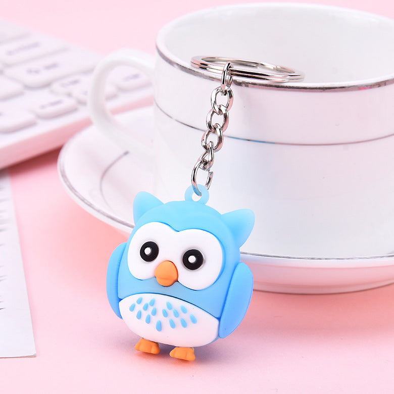 PVC Owl Keychain Cute Animal Charm Bright Colors Assorted 6