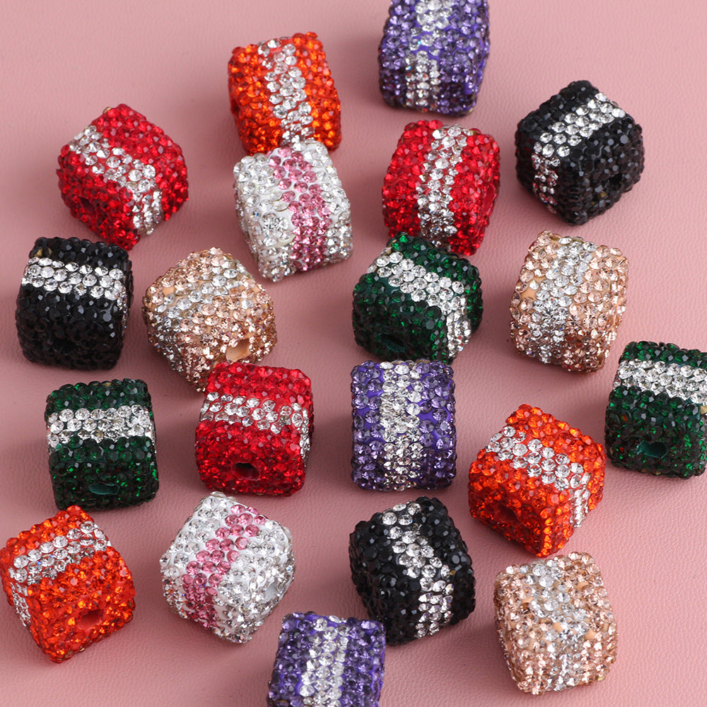 Polymer Clay Cube Rhinestone Beads 24mm Waistline Sparkle 5pcs 4