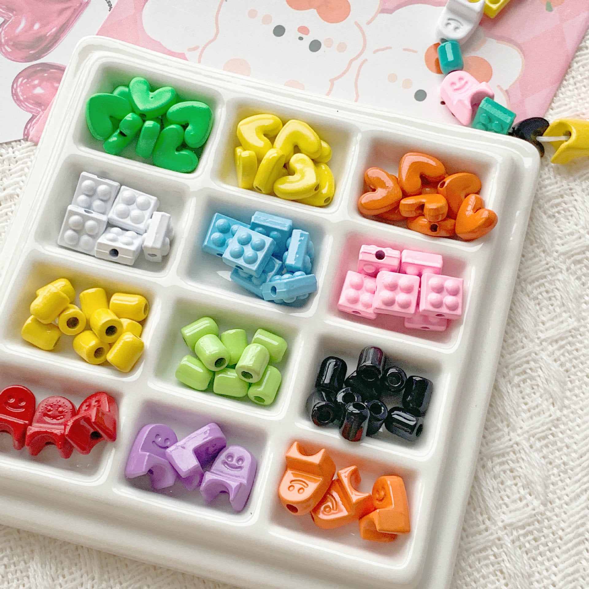 Chair and Jigsaw Metal Beads Painted Colorful Glossy 20pcs 2