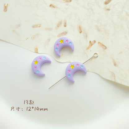 Cat Strawberry Moon Metal Beads Purple Tone Baking Painted 10pcs 15