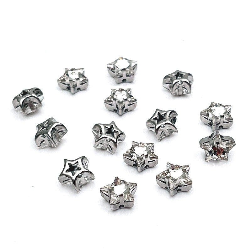 Electroplated Pentagram Glass Beads 10mm Silver White Star Cutouts 50pcs