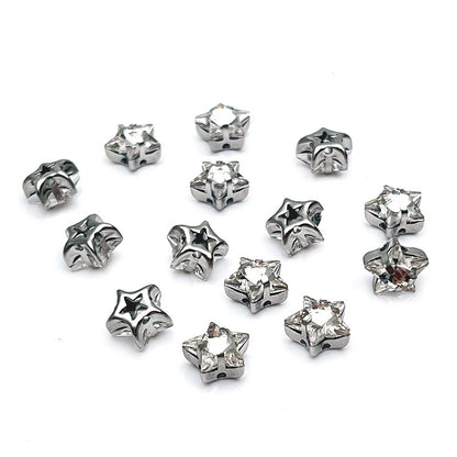 Electroplated Pentagram Glass Beads 10mm Silver White Star Cutouts 50pcs