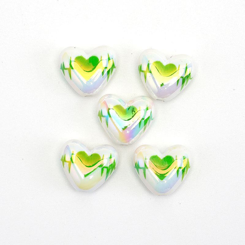 UV Plating Heart Acrylic Beads 17mm Two-Color ECG Pattern 50pcs 11
