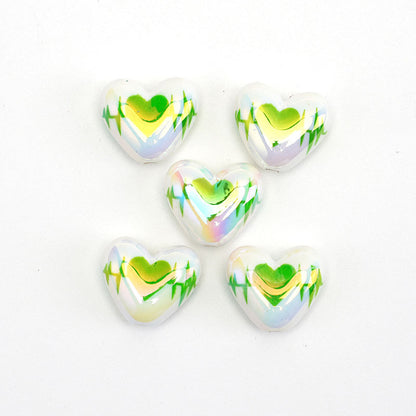 UV Plating Heart Acrylic Beads 17mm Two-Color ECG Pattern 50pcs 11