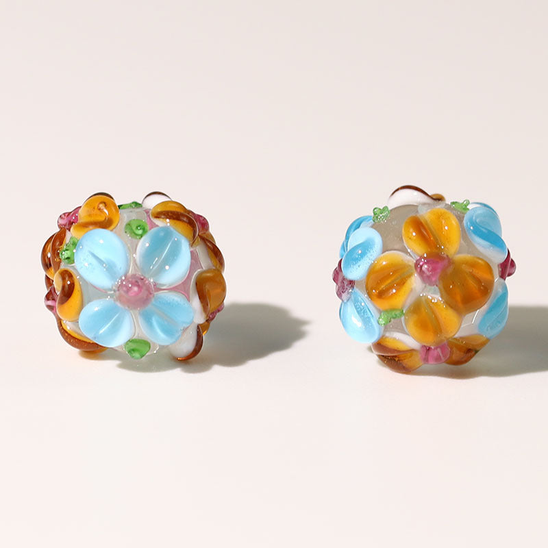 Lampwork Glass Beads Handmade Flower Ball 15mm Multicolor 10pcs 6