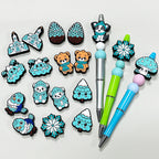 Silicone Focal Beads Winter Snowy Motifs Icy Tones 20pcs 4